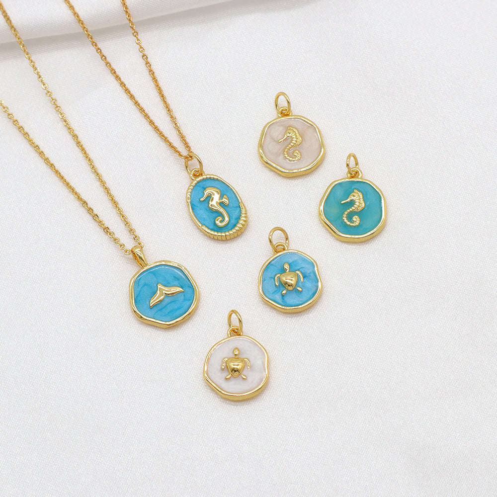 Handmade Custom Brass With Enamel Pendant Necklace (with chain)