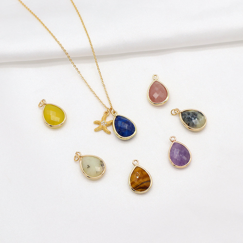 Handmade Custom Brass With Natural Stone Pendant Necklace