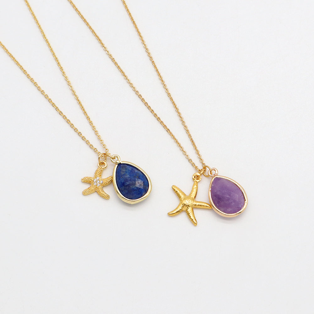 Handmade Custom Brass With Natural Stone Pendant Necklace