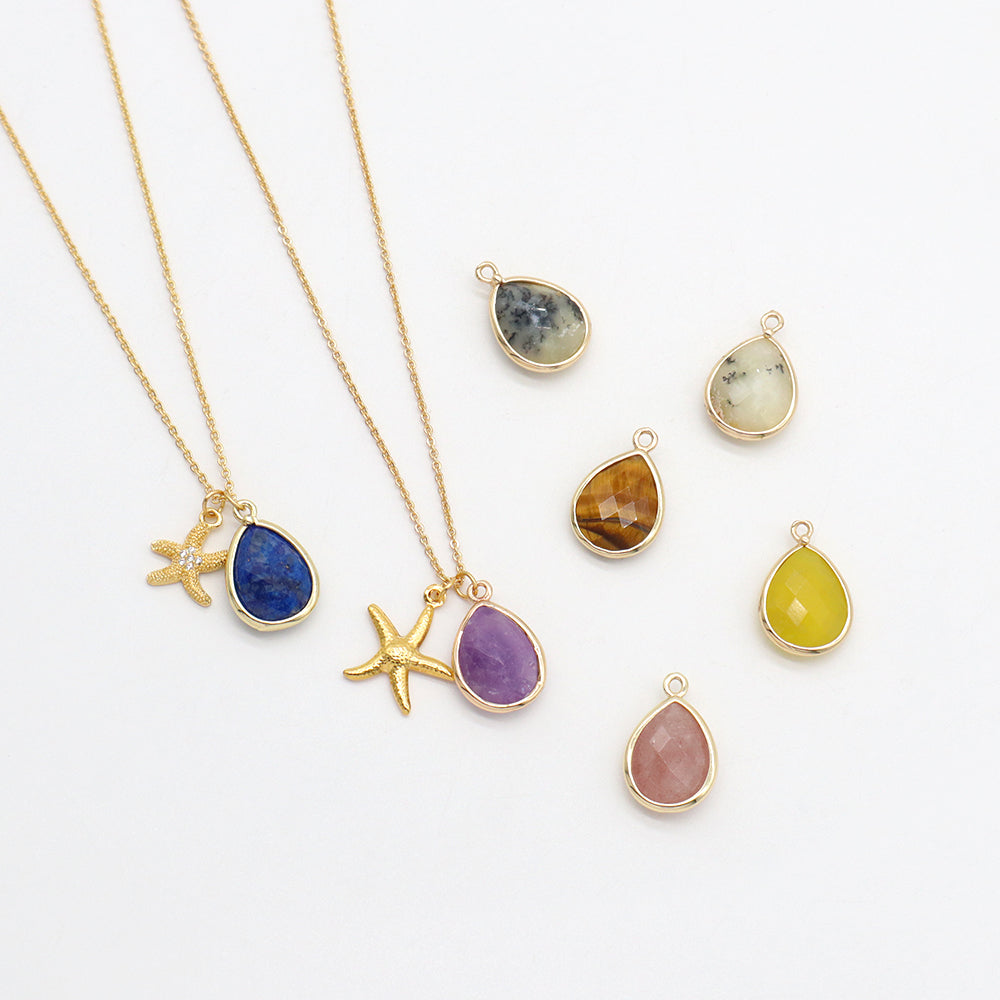 Handmade Custom Brass With Natural Stone Pendant Necklace