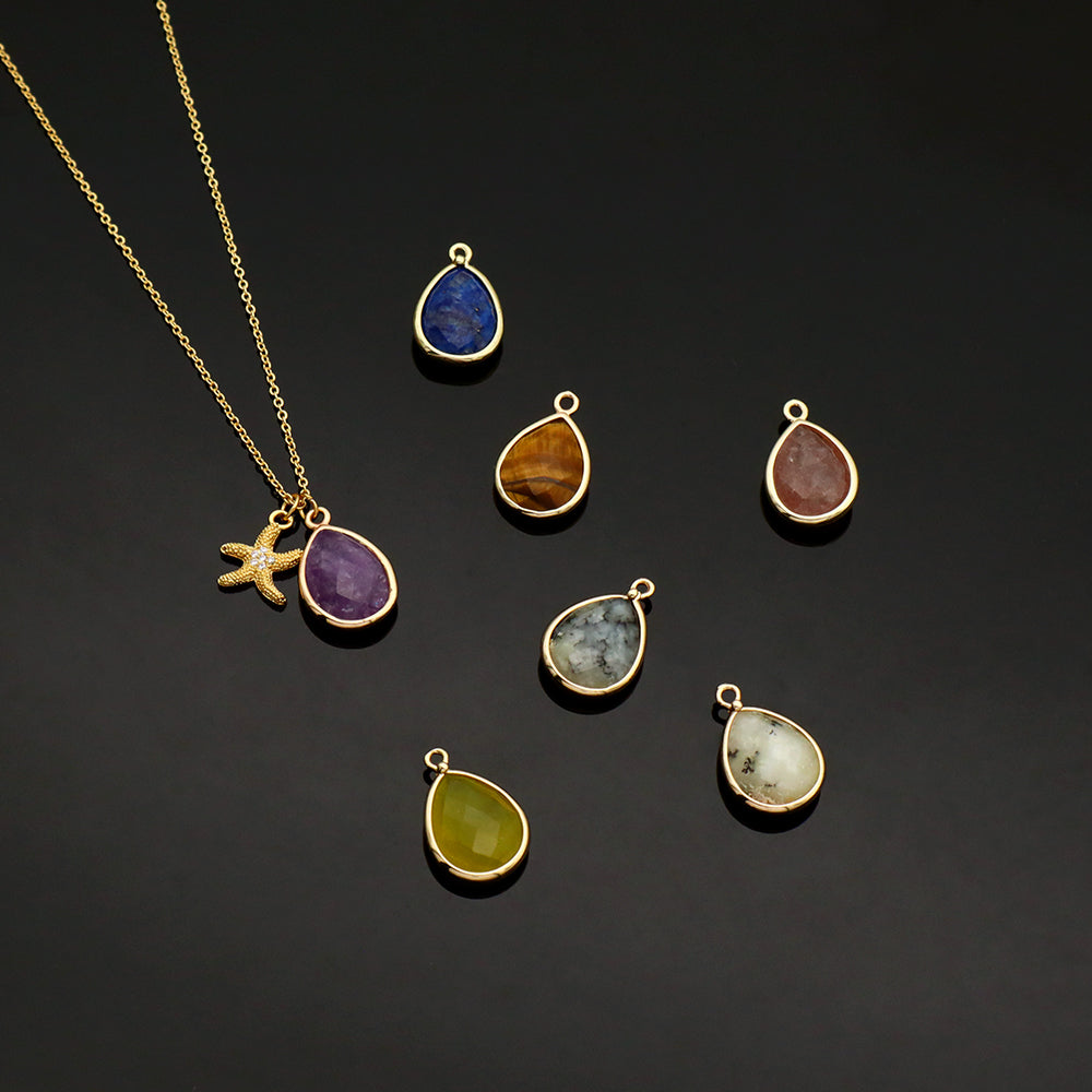 Handmade Custom Brass With Natural Stone Pendant Necklace