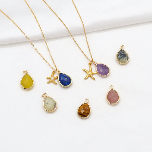 Handmade Custom Brass With Natural Stone Pendant Necklace