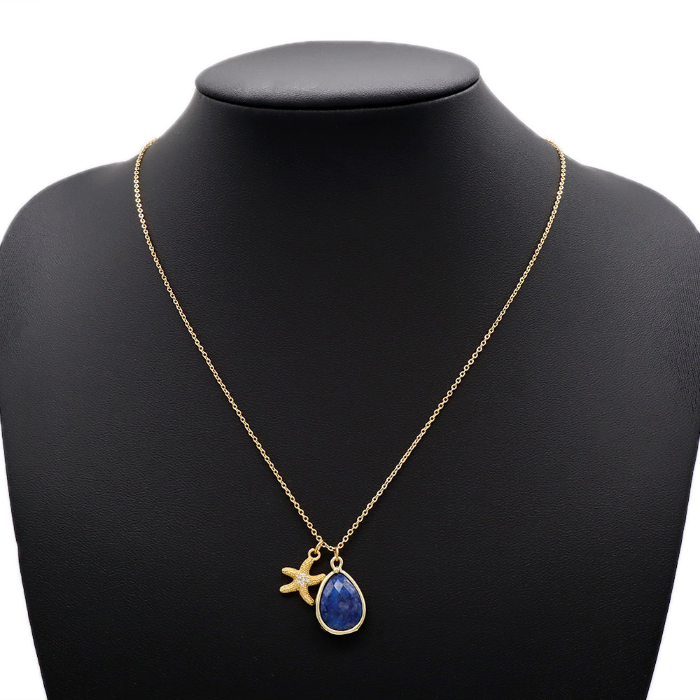 Handmade Custom Brass With Natural Stone Pendant Necklace