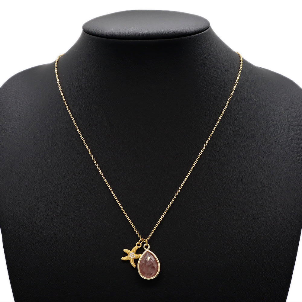Handmade Custom Brass With Natural Stone Pendant Necklace