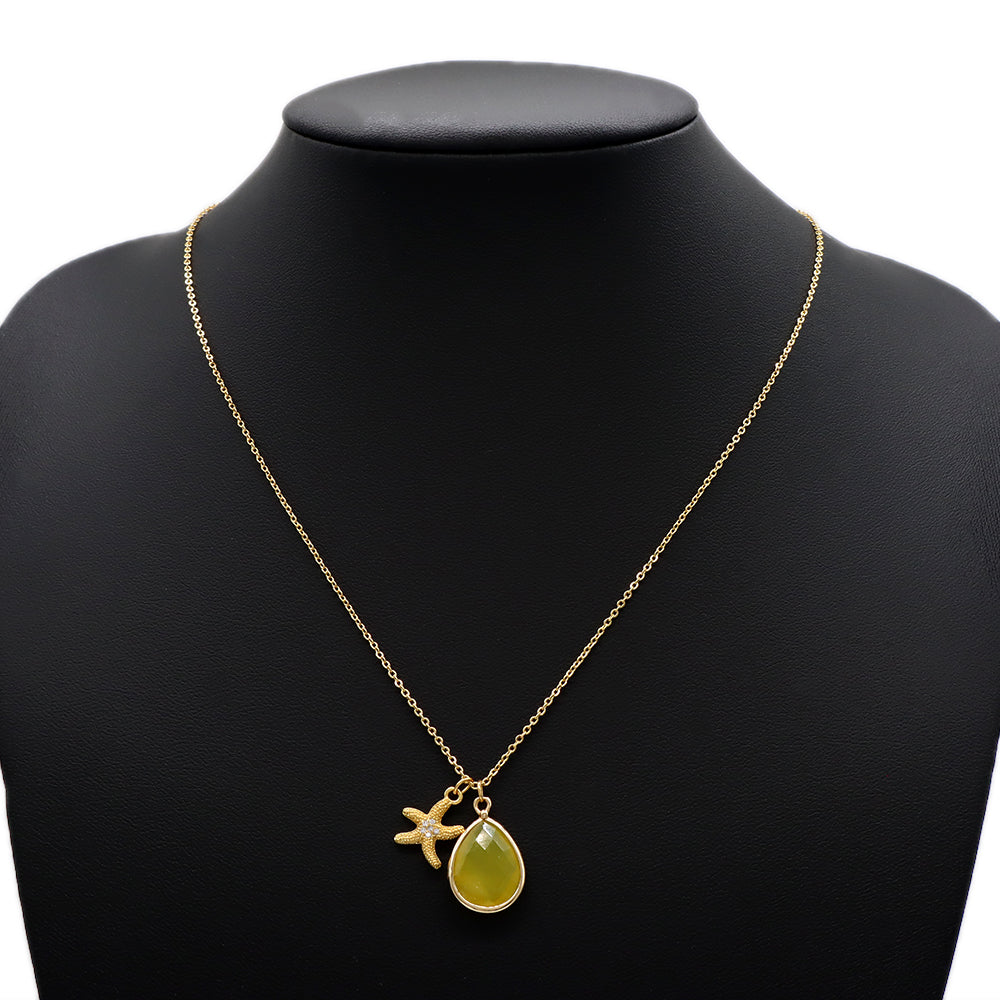 Handmade Custom Brass With Natural Stone Pendant Necklace