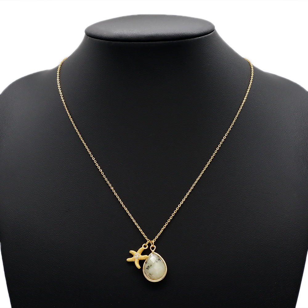 Handmade Custom Brass With Natural Stone Pendant Necklace