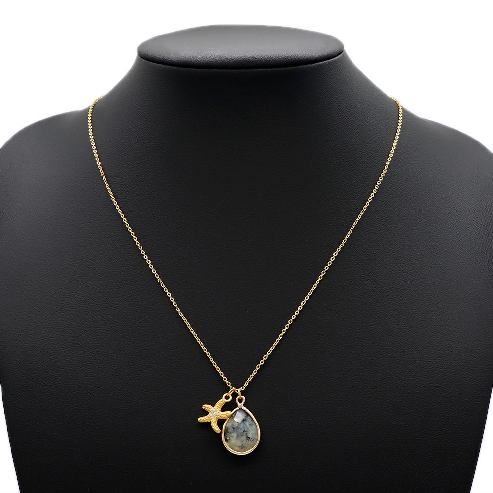 Handmade Custom Brass With Natural Stone Pendant Necklace