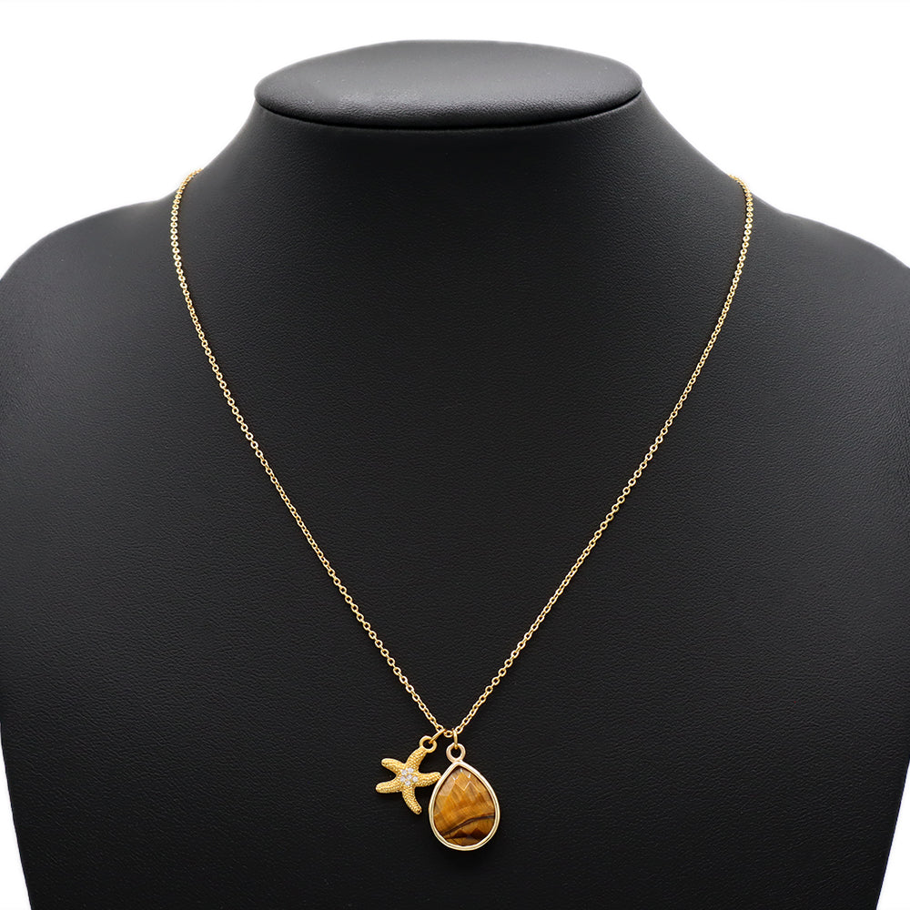 Handmade Custom Brass With Natural Stone Pendant Necklace