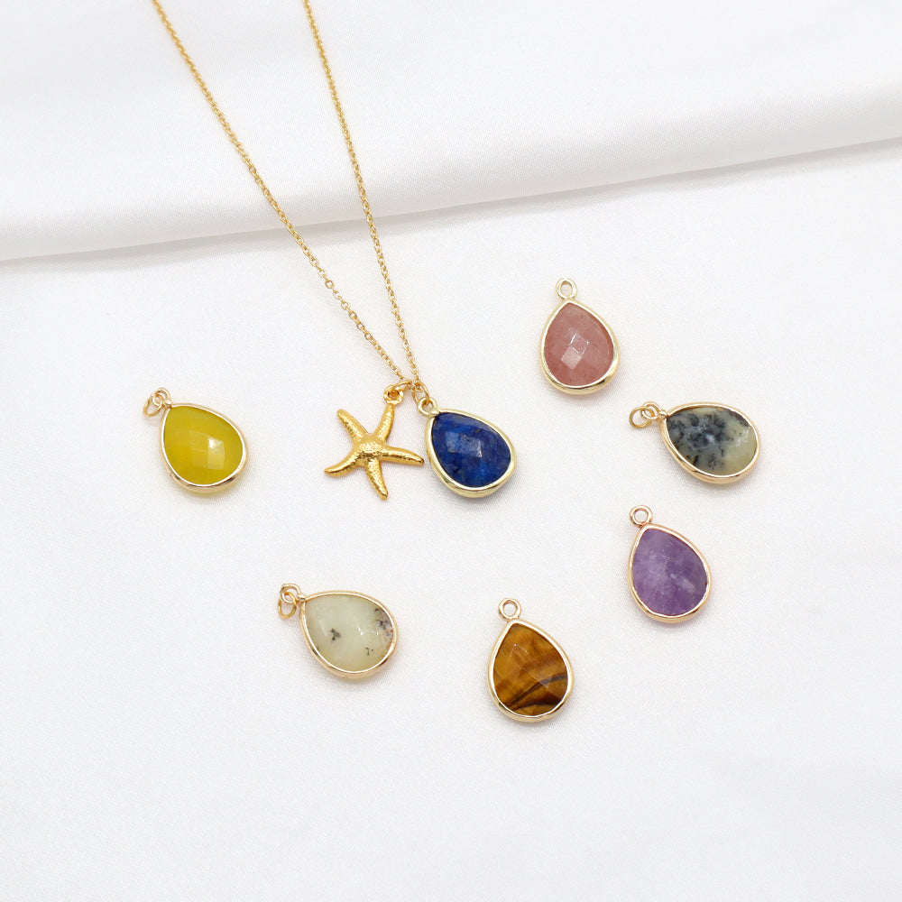 Handmade Custom Fashion Natural Stone Pendant Gold Plated Necklace