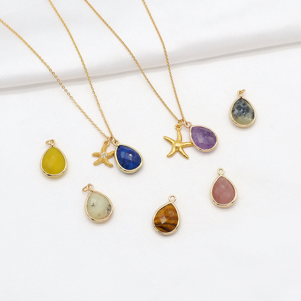 Handmade Custom Fashion Natural Stone Pendant Gold Plated Necklace