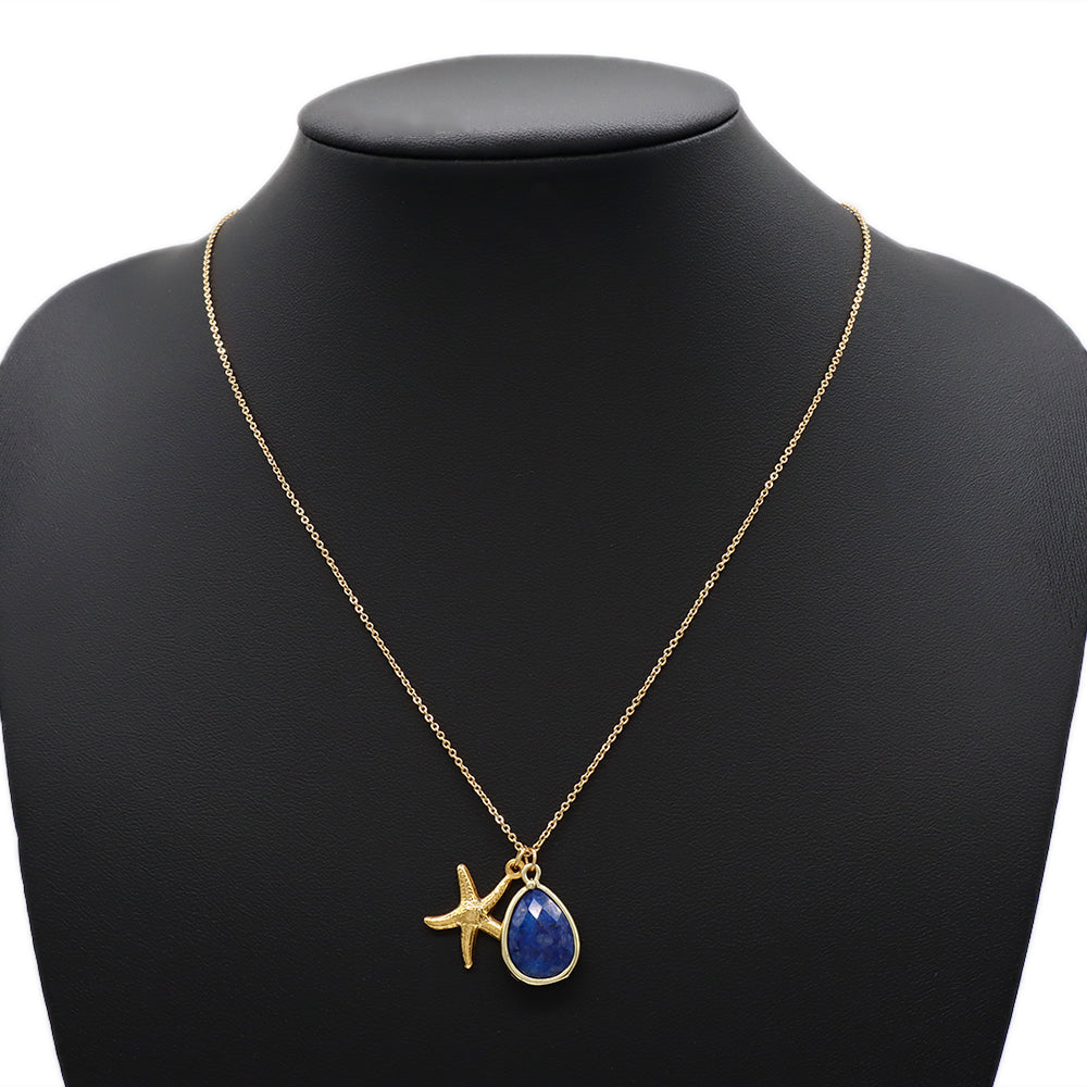Handmade Custom Fashion Natural Stone Pendant Gold Plated Necklace
