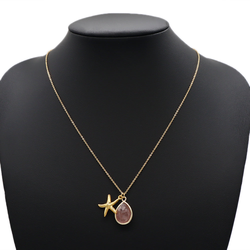 Handmade Custom Fashion Natural Stone Pendant Gold Plated Necklace