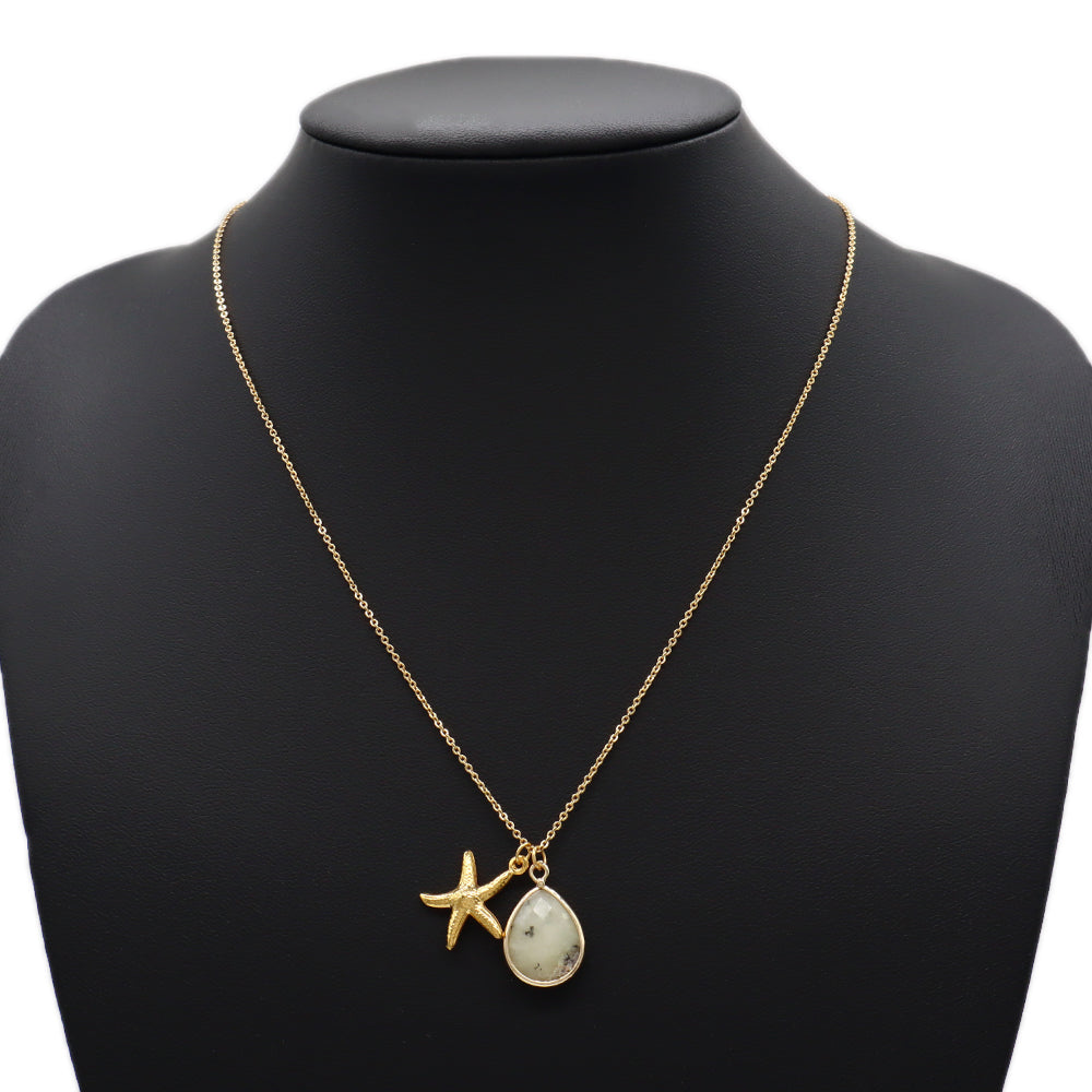 Handmade Custom Fashion Natural Stone Pendant Gold Plated Necklace