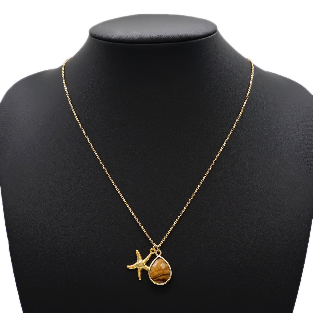 Handmade Custom Fashion Natural Stone Pendant Gold Plated Necklace