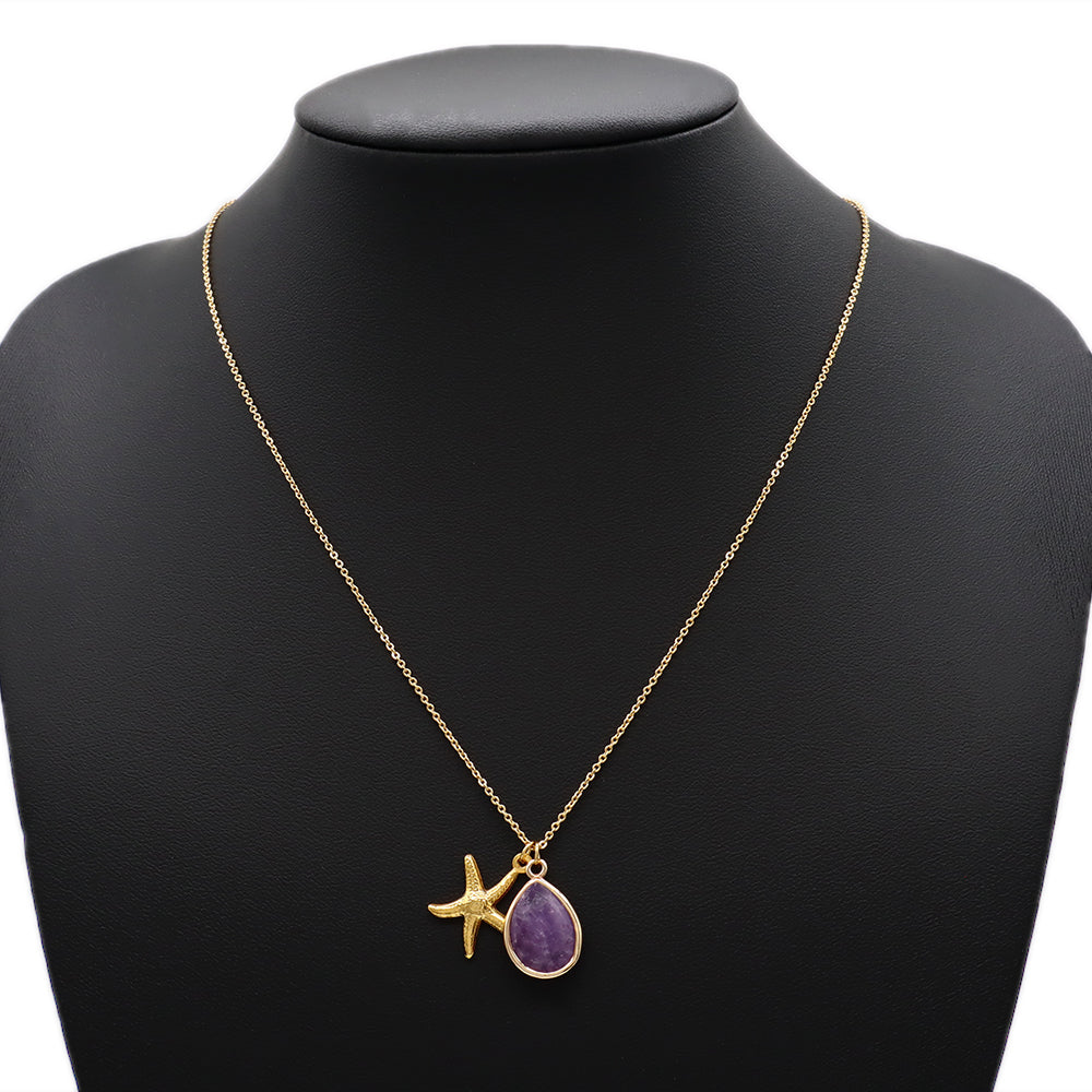 Handmade Custom Fashion Natural Stone Pendant Gold Plated Necklace