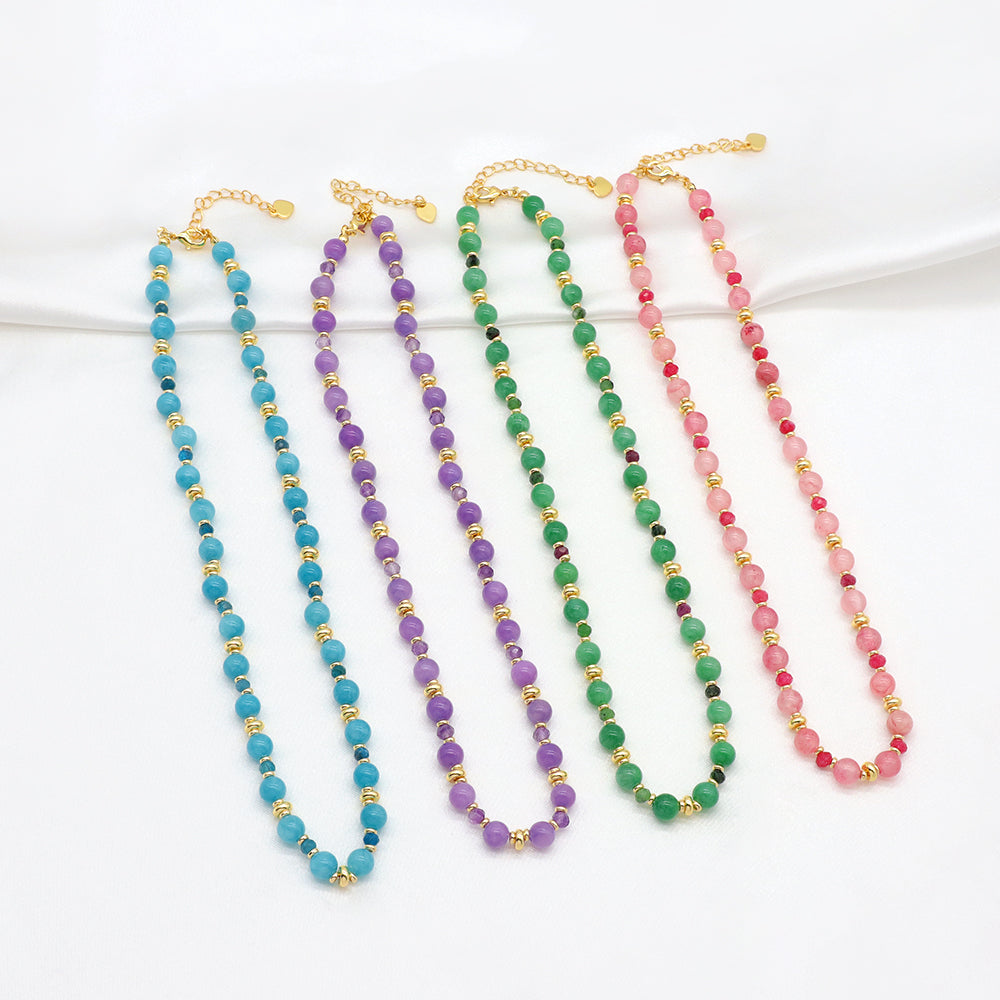 Handmade Custom Brass With Natural Stone Gold Plated Necklace