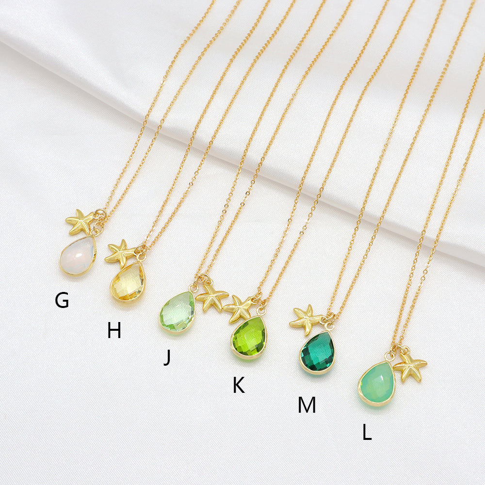 Handmade Customizable Glass Crystal Pendant Necklace Brass Gold Plated Necklace