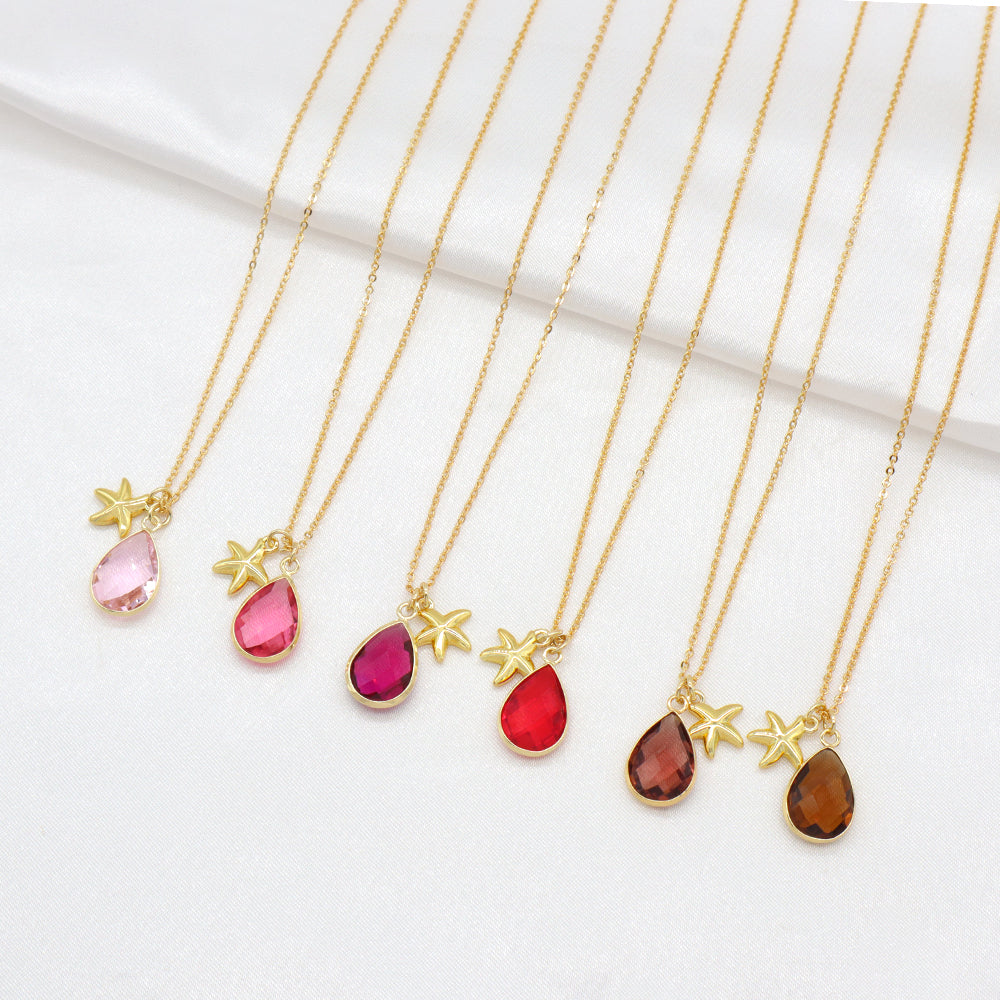 Handmade Customizable Glass Crystal Pendant Necklace Brass Gold Plated Necklace