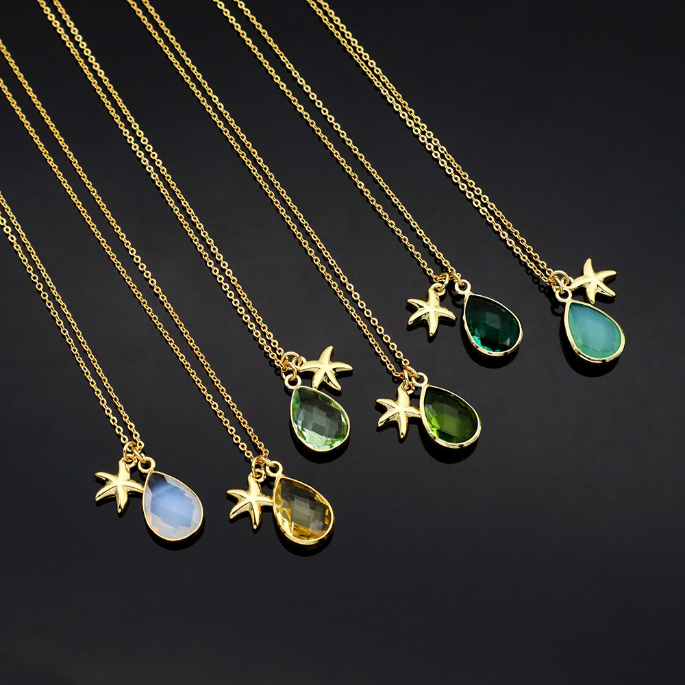 Handmade Customizable Glass Crystal Pendant Necklace Brass Gold Plated Necklace