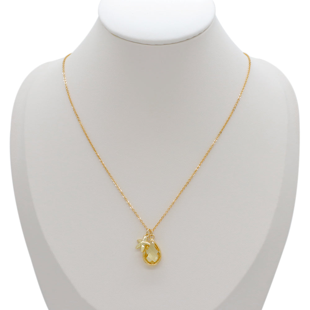 Handmade Customizable Glass Crystal Pendant Necklace Brass Gold Plated Necklace