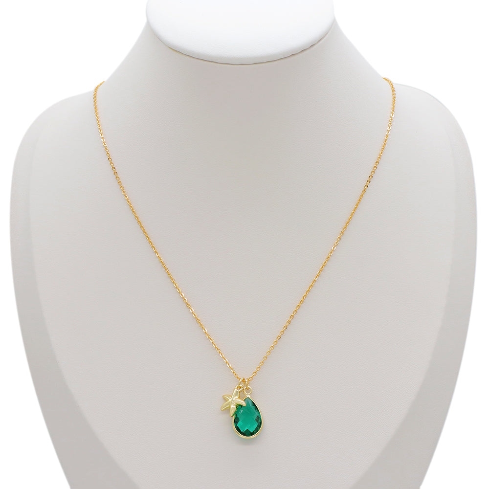 Handmade Customizable Glass Crystal Pendant Necklace Brass Gold Plated Necklace