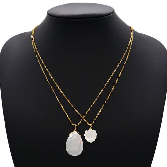 Handmade Custom Brass With Shell Pendant Necklace (with chain) Gold Plated Necklace
