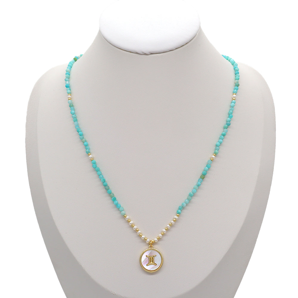 Handmade Custom Brass Natural Stone Necklace With Fresh Water Pearl