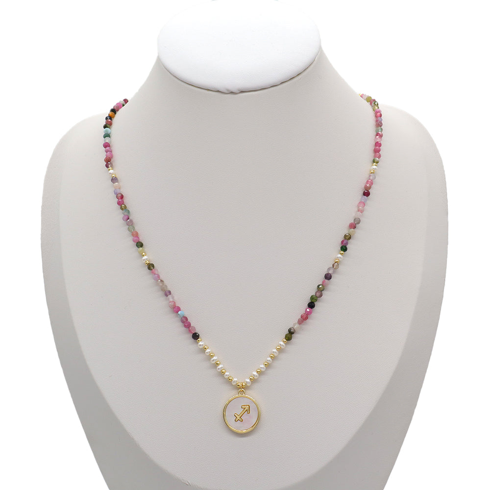 Handmade Custom Brass Natural Stone Necklace With Fresh Water Pearl