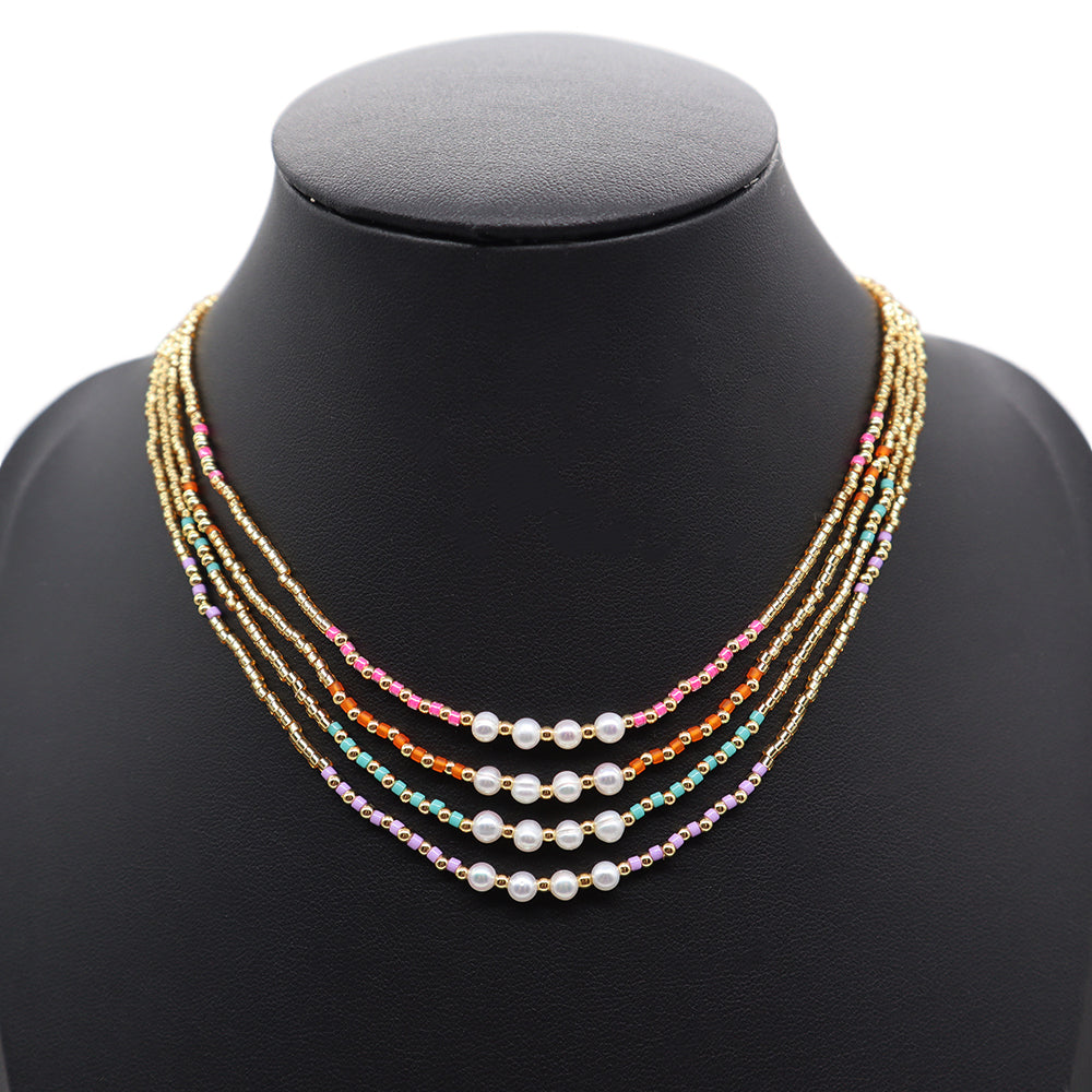 Handmade Custom Brass Miyuki Beads With Fresh Water Pearl Necklace