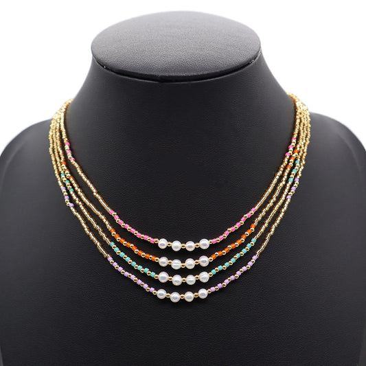 Handmade Custom Brass Miyuki Beads With Fresh Water Pearl Necklace