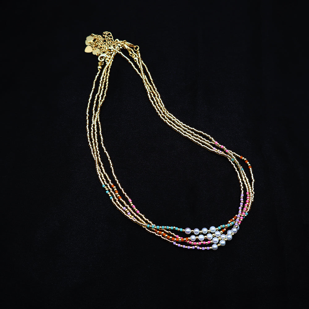 Handmade Custom Brass Miyuki Beads With Fresh Water Pearl Necklace