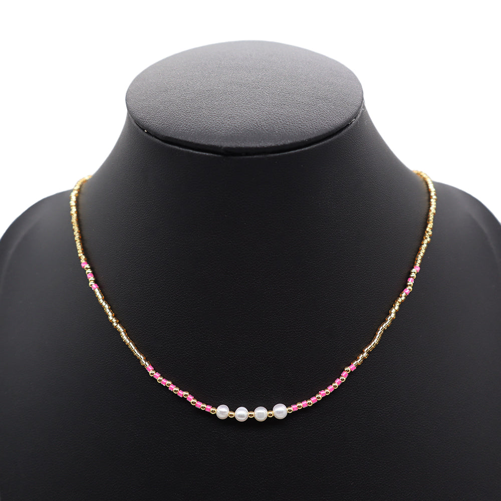 Handmade Custom Brass Miyuki Beads With Fresh Water Pearl Necklace