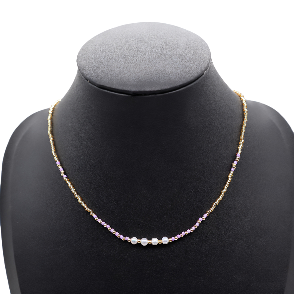 Handmade Custom Brass Miyuki Beads With Fresh Water Pearl Necklace