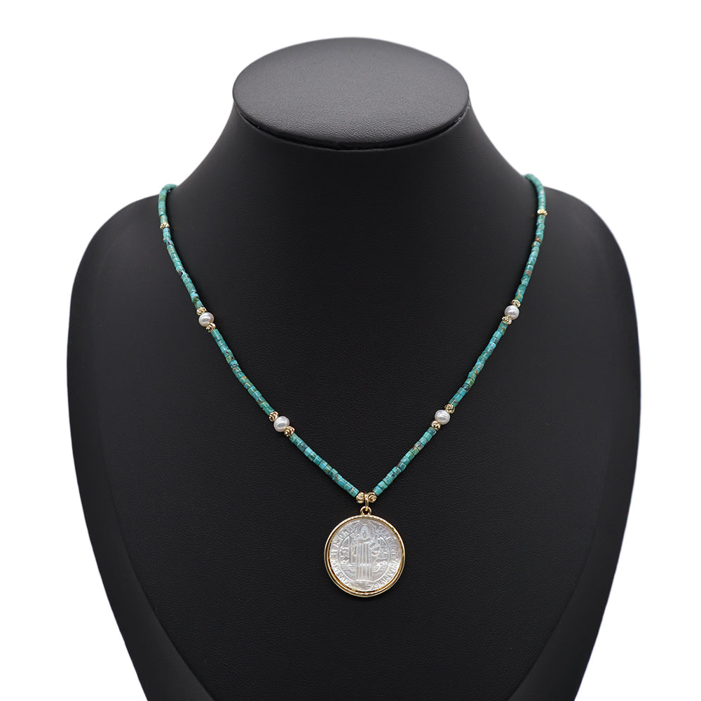 Handmade Customizable Natural Stone Necklace With Shell Pendant