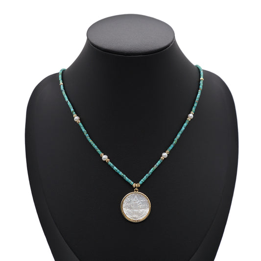 Handmade Customizable Natural Stone Necklace With Shell Pendant