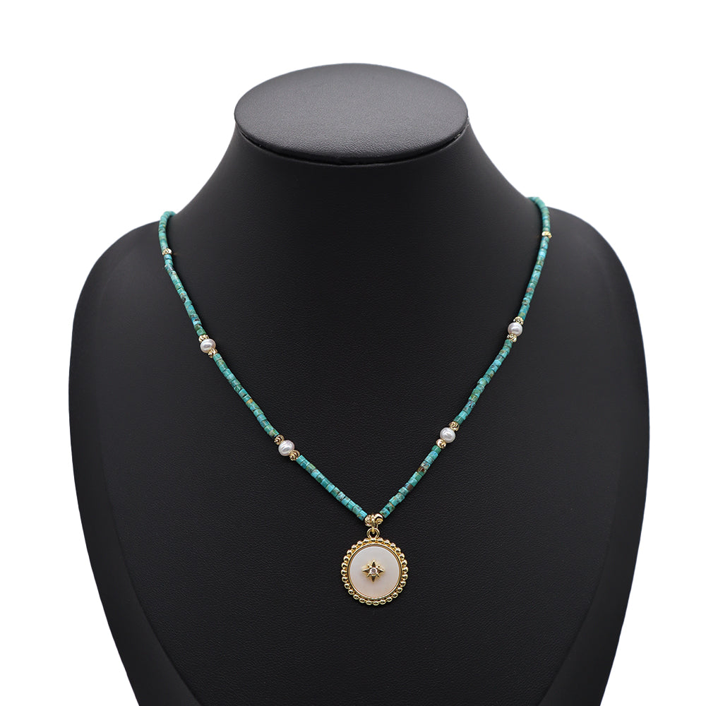 Handmade Customizable Natural Stone Necklace With Shell Pendant