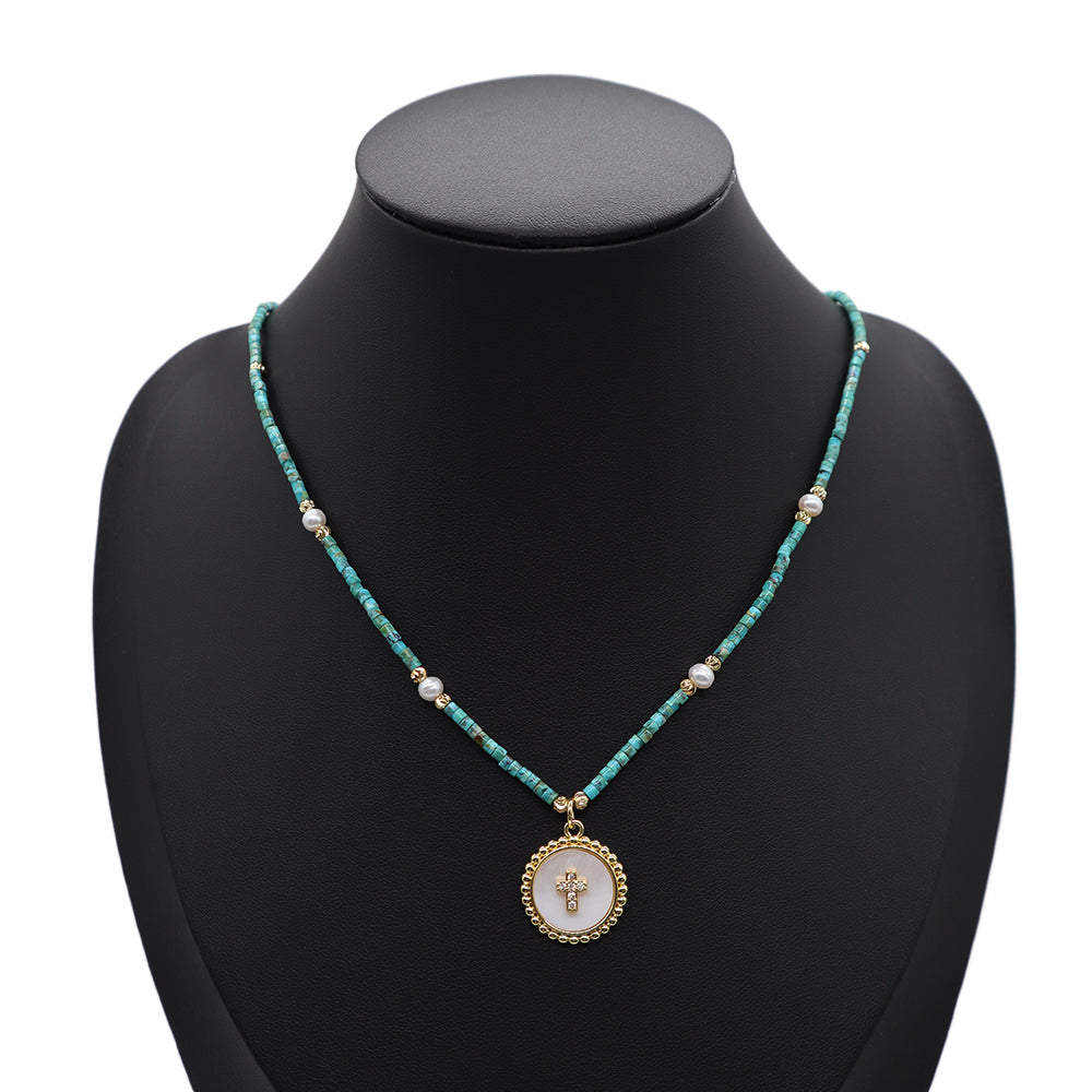 Handmade Customizable Natural Stone Necklace With Shell Pendant