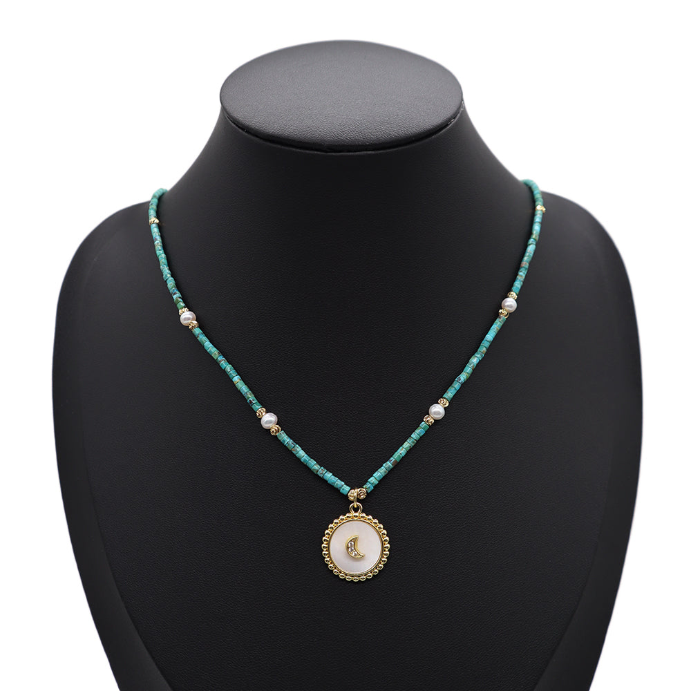 Handmade Customizable Natural Stone Necklace With Shell Pendant