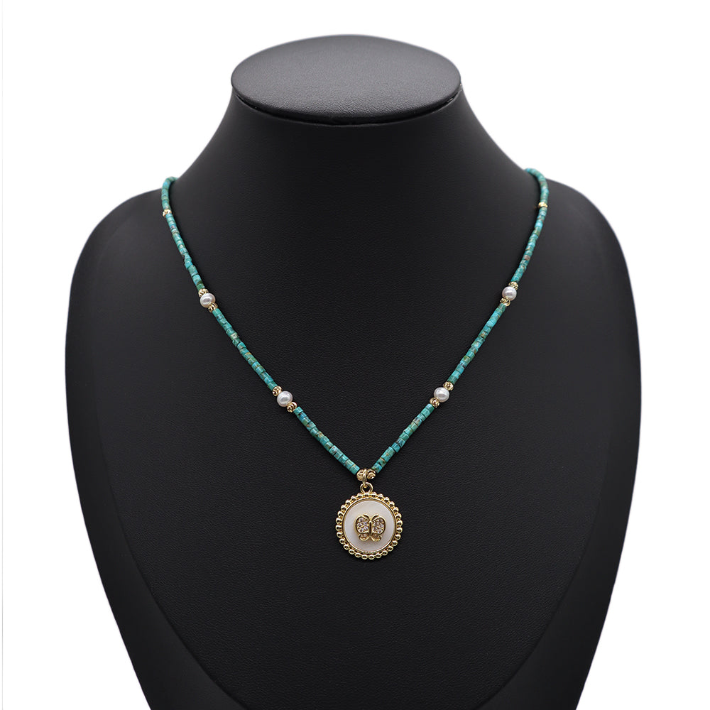 Handmade Customizable Natural Stone Necklace With Shell Pendant