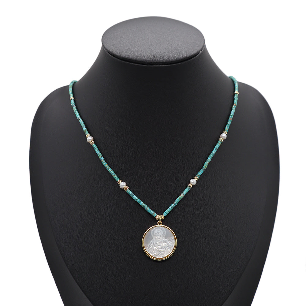 Handmade Customizable Natural Stone Necklace With Shell Pendant