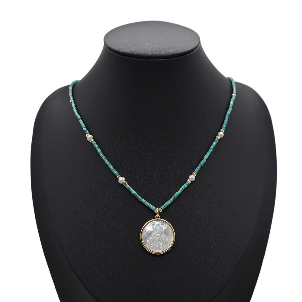 Handmade Customizable Natural Stone Necklace With Shell Pendant