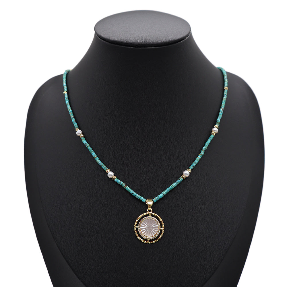 Handmade Customizable Natural Stone Necklace With Shell Pendant