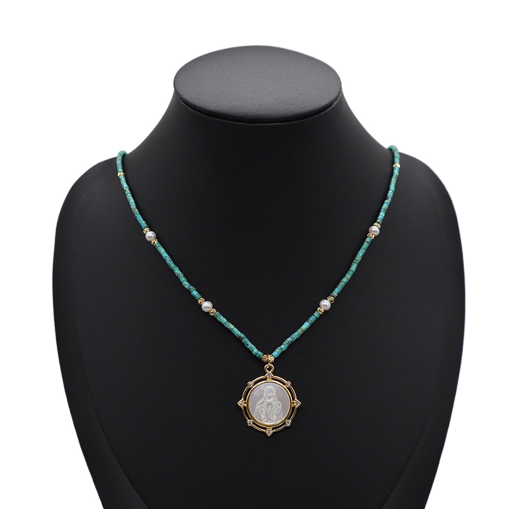 Handmade Customizable Natural Stone Necklace With Shell Pendant