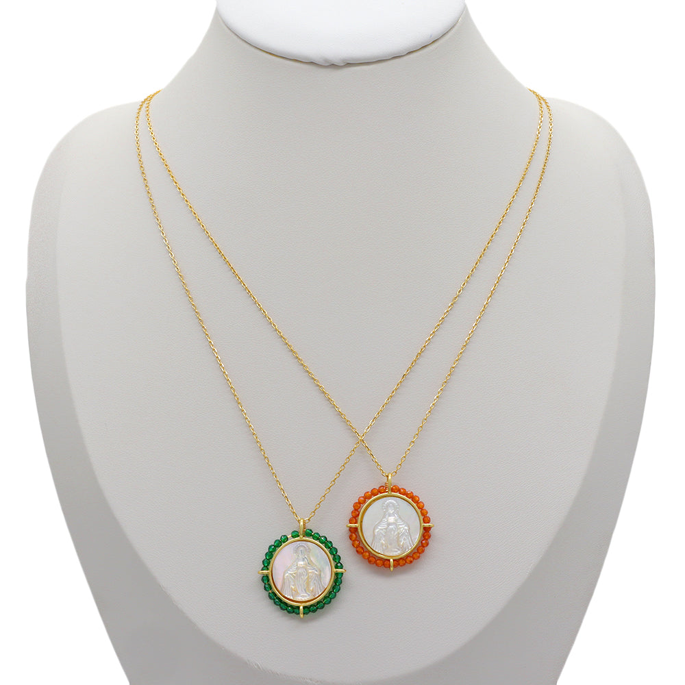 Customized Wholesale Fashion Design Gold Plated Chain Brass Chain Jewelry Natural Stone Beads Shell Pendant Necklace