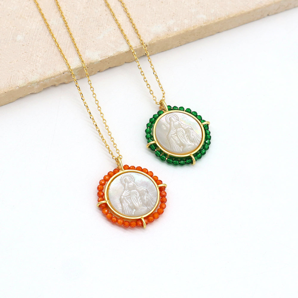 Customized Wholesale Fashion Design Gold Plated Chain Brass Chain Jewelry Natural Stone Beads Shell Pendant Necklace