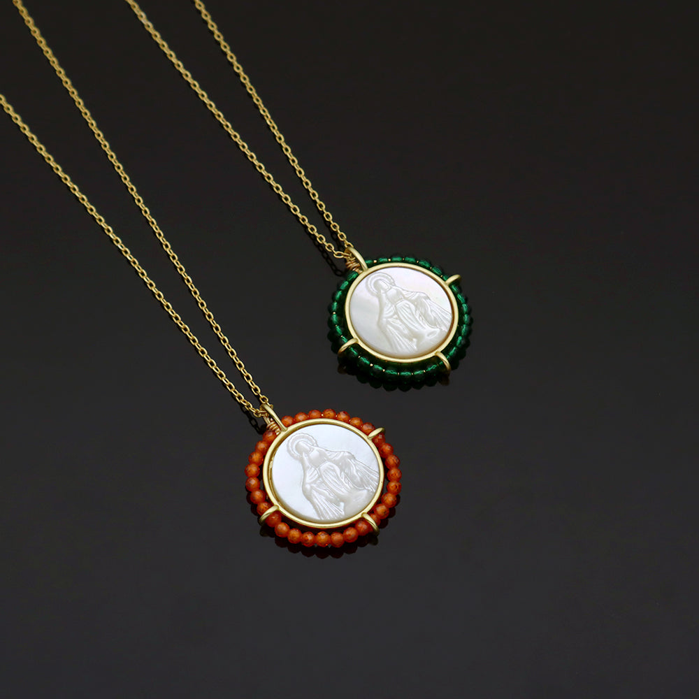 Customized Wholesale Fashion Design Gold Plated Chain Brass Chain Jewelry Natural Stone Beads Shell Pendant Necklace