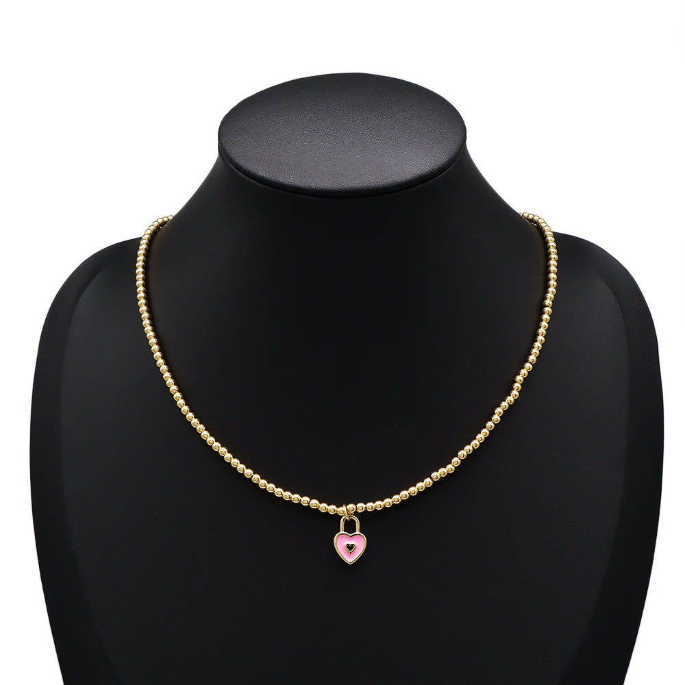 Handmade Customizable 3MM / 4MM Brass Beads / Chain With Enamel Pendant Necklace