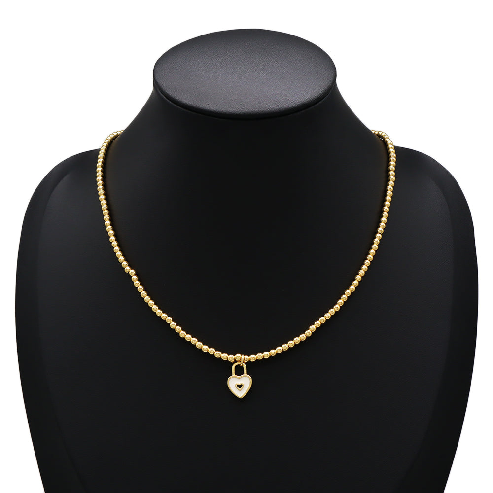 Handmade Customizable 3MM / 4MM Brass Beads / Chain With Enamel Pendant Necklace