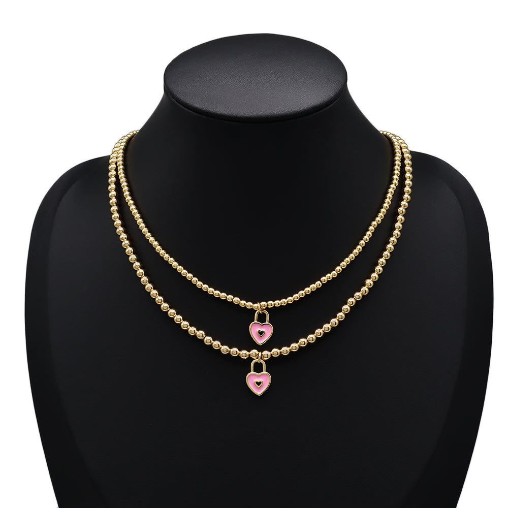 Handmade Customizable 3MM / 4MM Brass Beads / Chain With Enamel Pendant Necklace