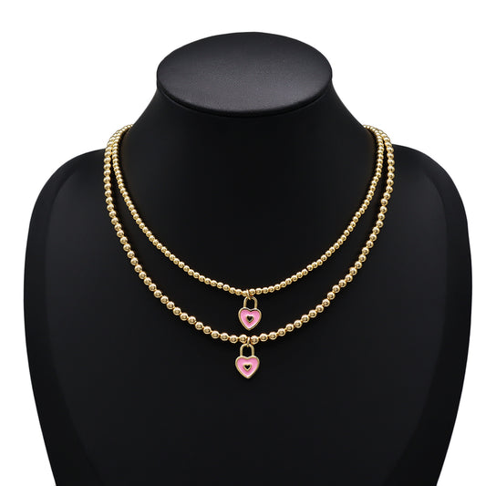 Handmade Customizable 3MM / 4MM Brass Beads / Chain With Enamel Pendant Necklace